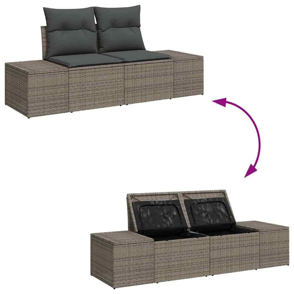 Havesofa Sæt 6 stk. Grå polyrattan, Pulverlakeret stål