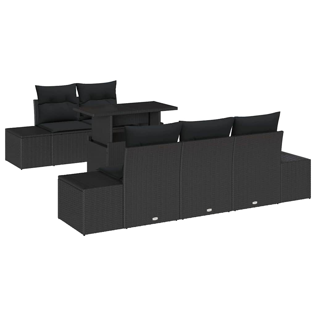 Havesofa Sæt 6 stk. Sort polyrattan, Pulverlakeret stål