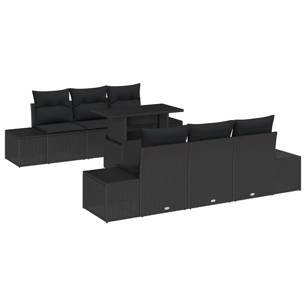 Havesofa Sæt 7 stk. Sort Poly Rattan og pulverlakeret stål