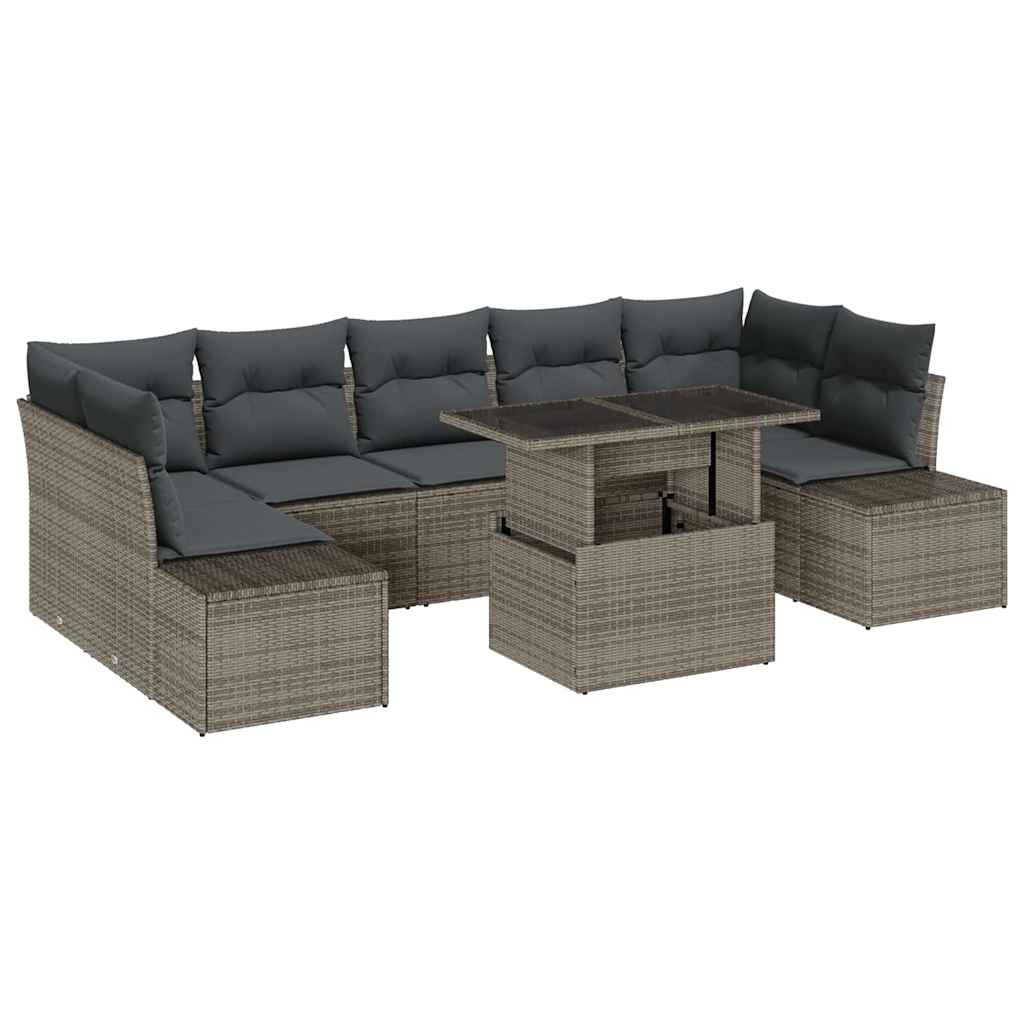 Havesofa Sæt 8 stk. Grå Poly Rattan og pulverlakeret stål