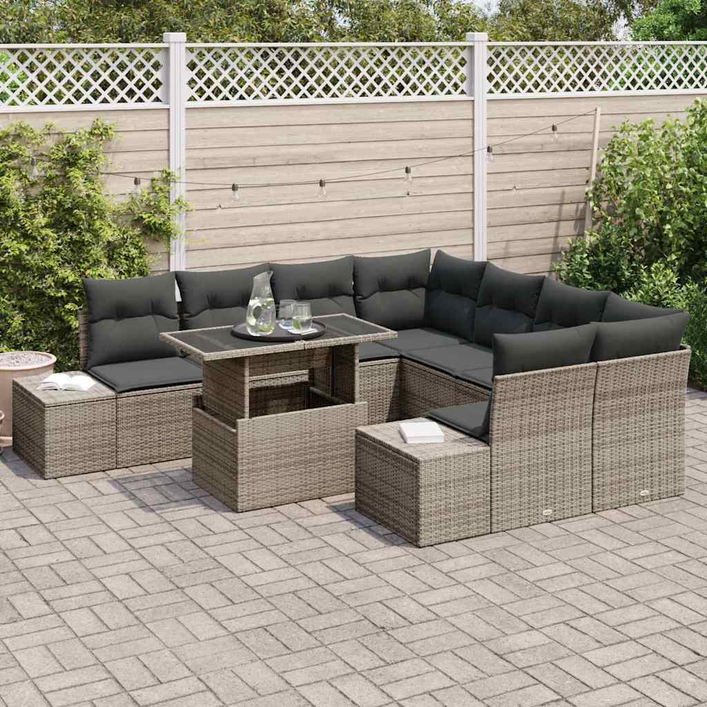 Havesofa Sæt 9 stk. Grå polyrattan