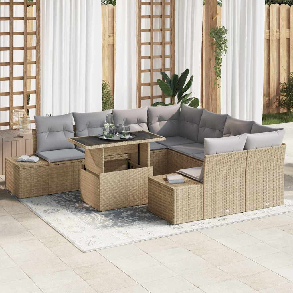 Havesofa Sæt 9 stk. Beige og lys grå polyrattan