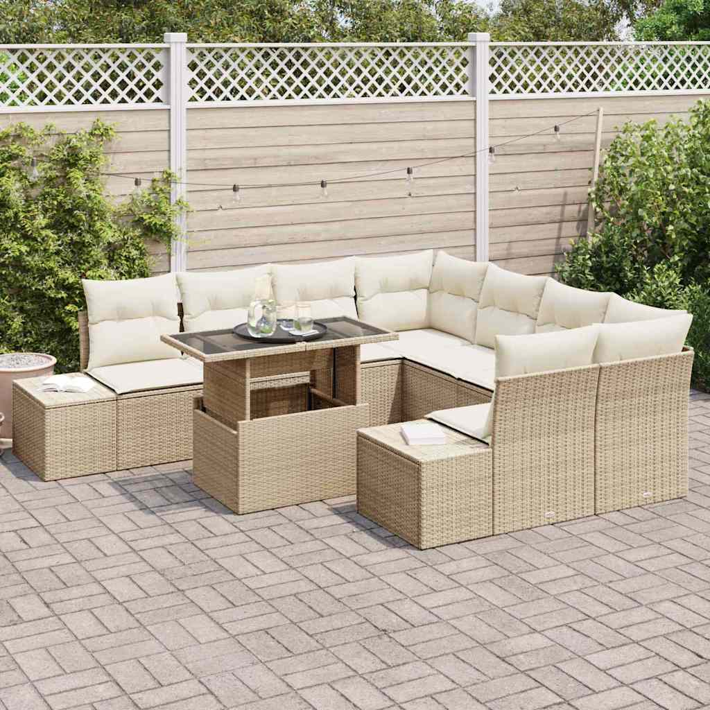 Havesofa Sæt 9 stk. Beige og creme polyrattan
