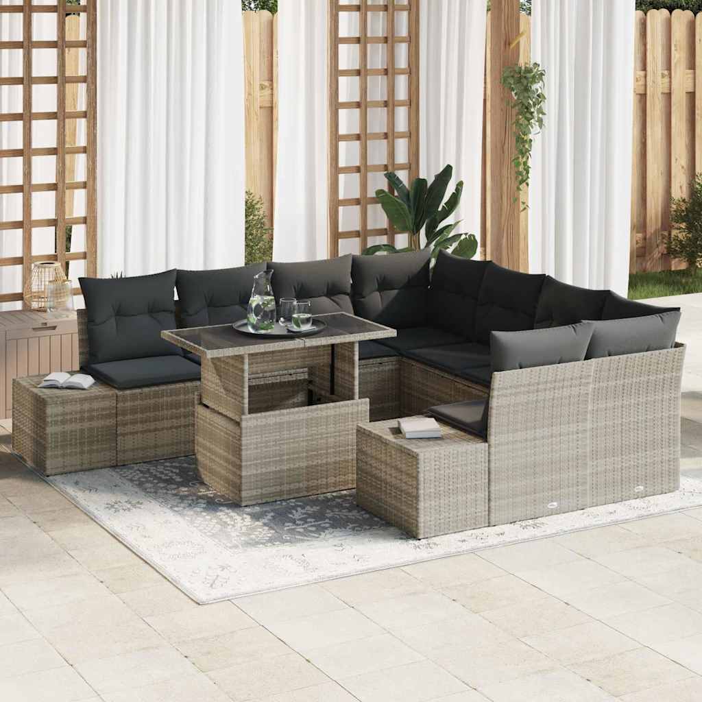 Havesofa Sæt 9 stk. Lysegrå og mørkegrå polyrattan