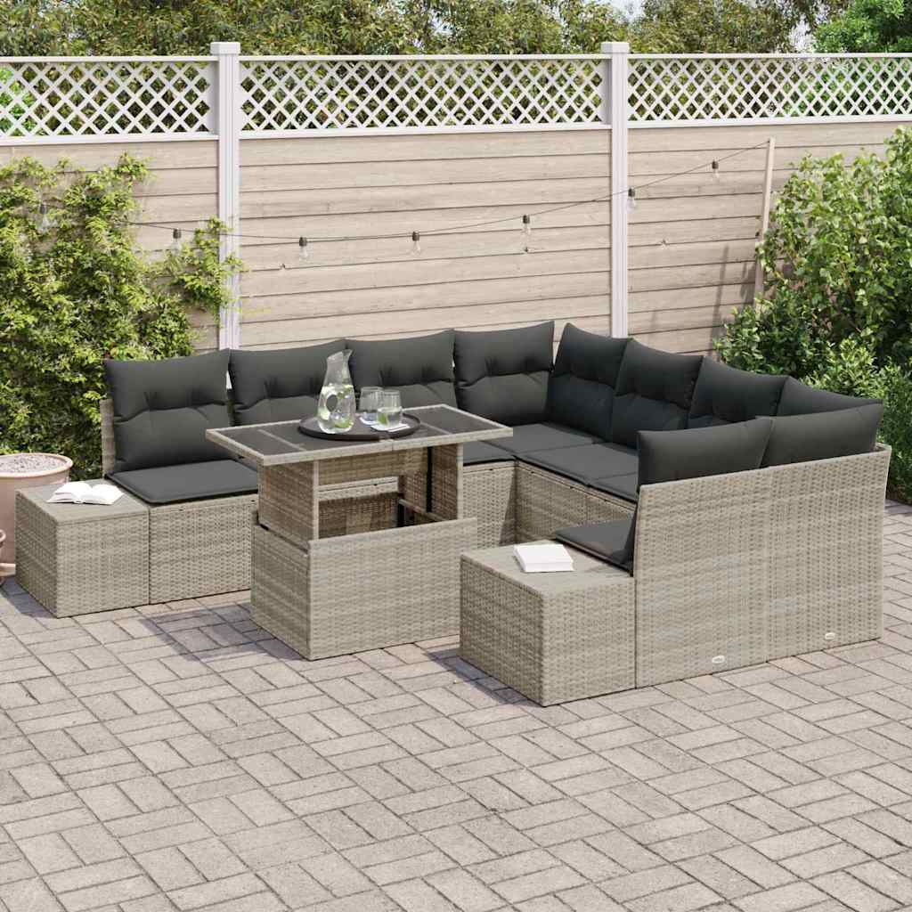 Havesofa Sæt 9 stk. Lysegrå og mørkegrå polyrattan