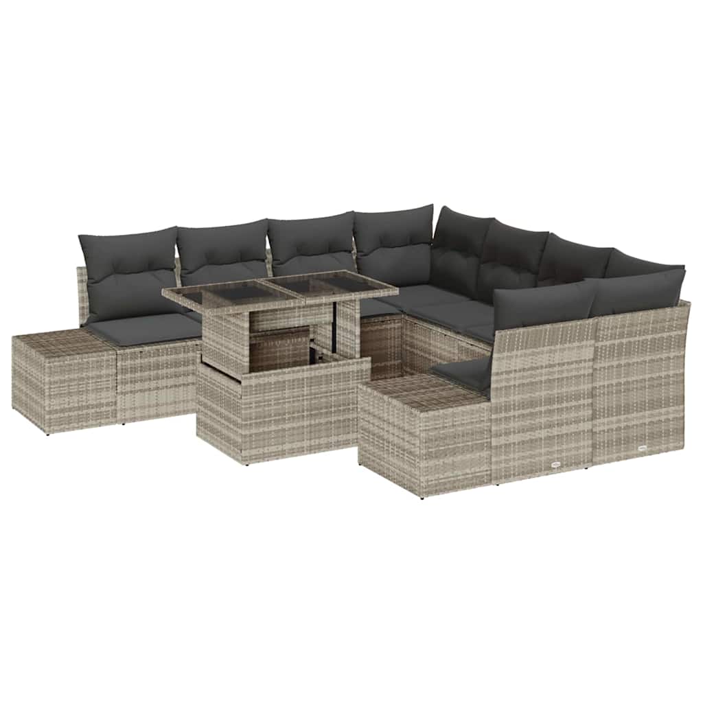 Havesofa Sæt 9 stk. Lysegrå og mørkegrå polyrattan