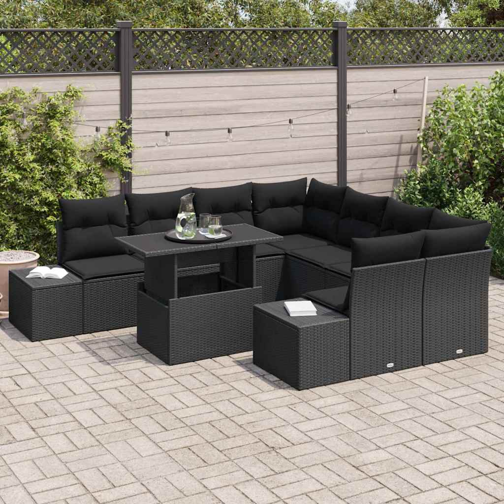 Havesofa Sæt 9 stk. Sort polyrattan