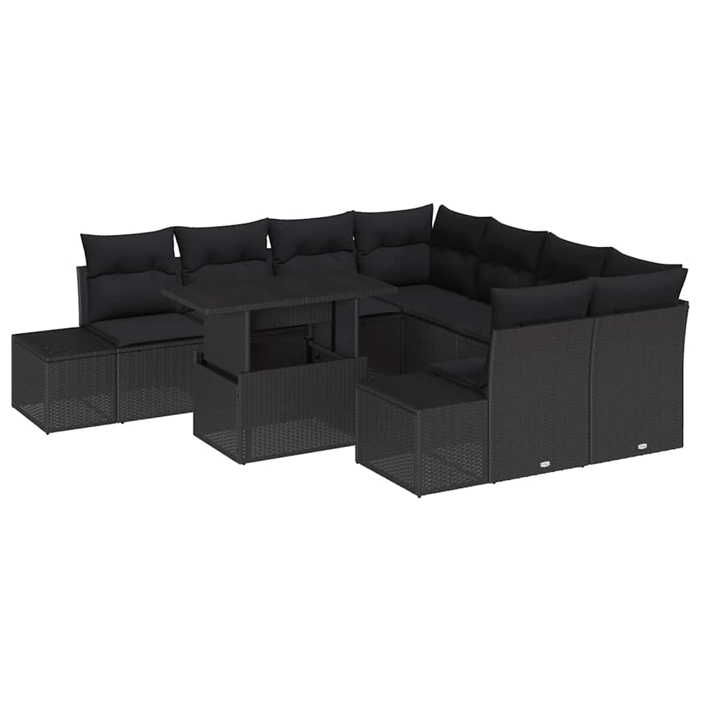 Havesofa Sæt 9 stk. Sort polyrattan