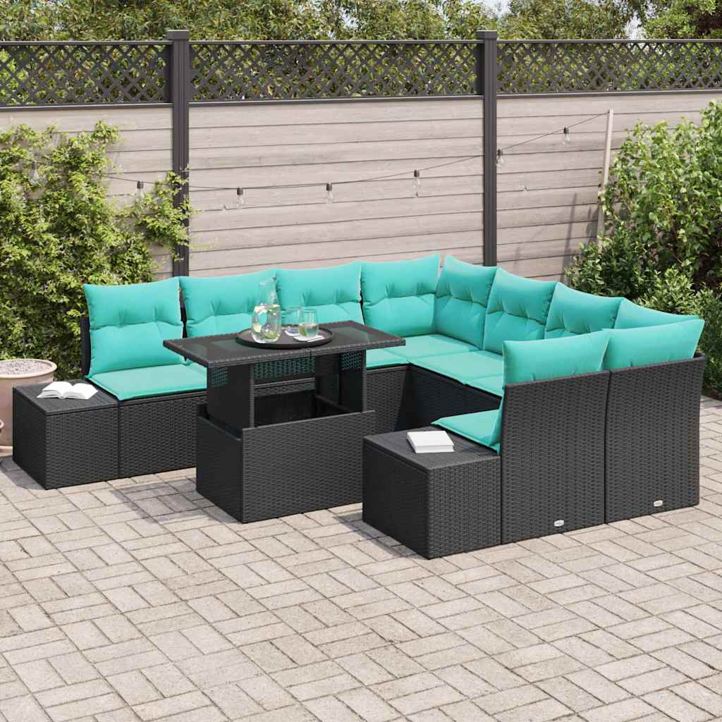 Havesofa Sæt 9 stk. Sort polyrattan
