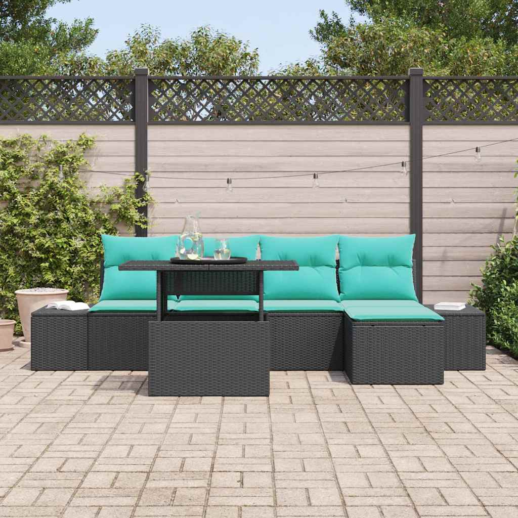 Havesofa Sæt 6 stk. Sort polyrattan