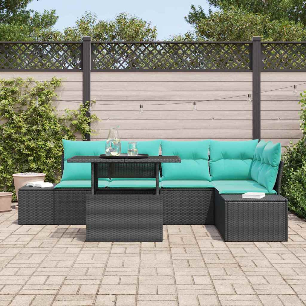 Havesofa Sæt 6 stk. Sort polyrattan