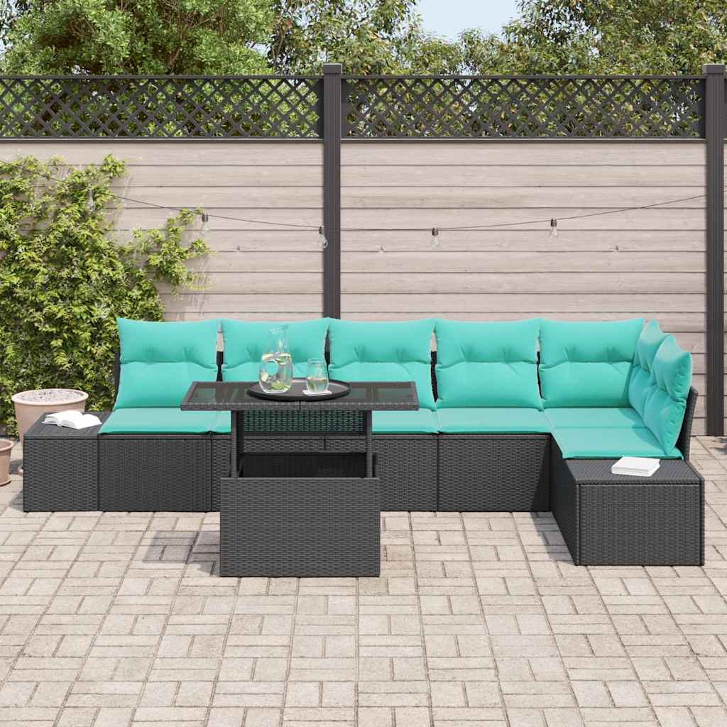 Havesofa Sæt 7 stk. Sort polyrattan