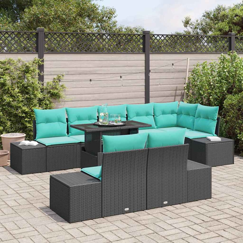 Havesofa Sæt 9 stk. Sort polyrattan