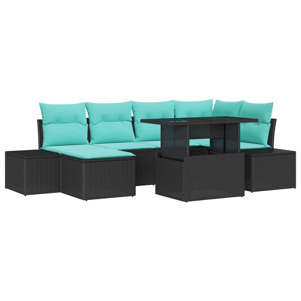 Havesofa Sæt 7 stk. Sort og Turkis polyrattan