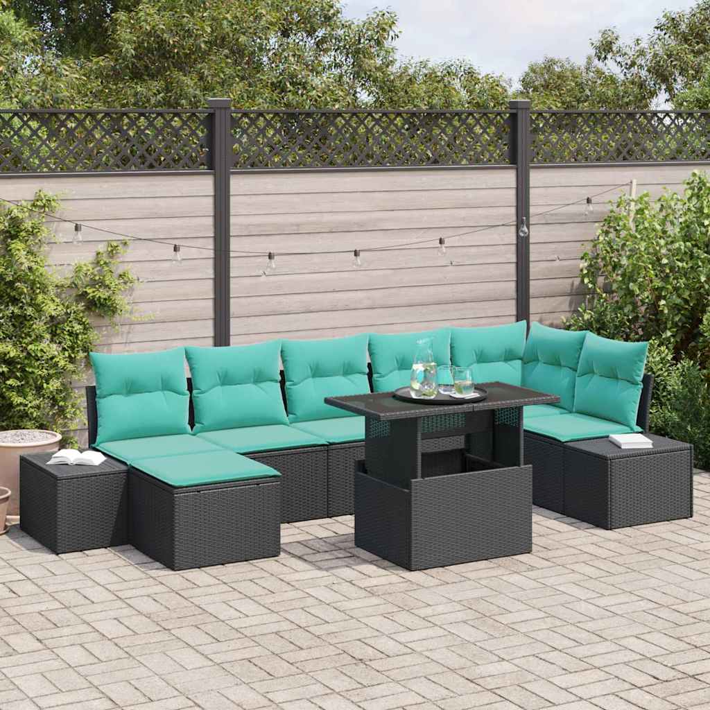 Havesofa Sæt 8 stk. Sort polyrattan