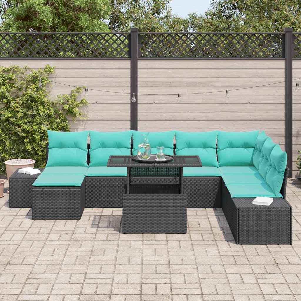 Havesofa Sæt 9 stk. Sort polyrattan