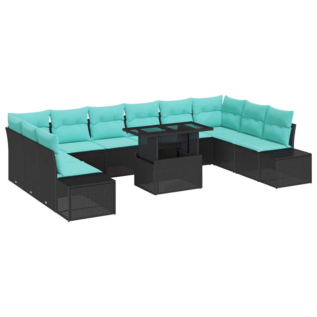 Havesofa Sæt 11 stk. Sort polyrattan