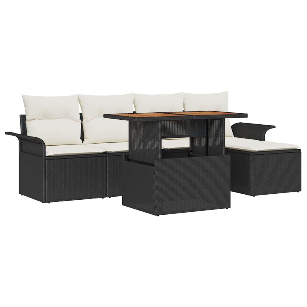 Havesofa Sæt 6 stk. Sort Poly rattan