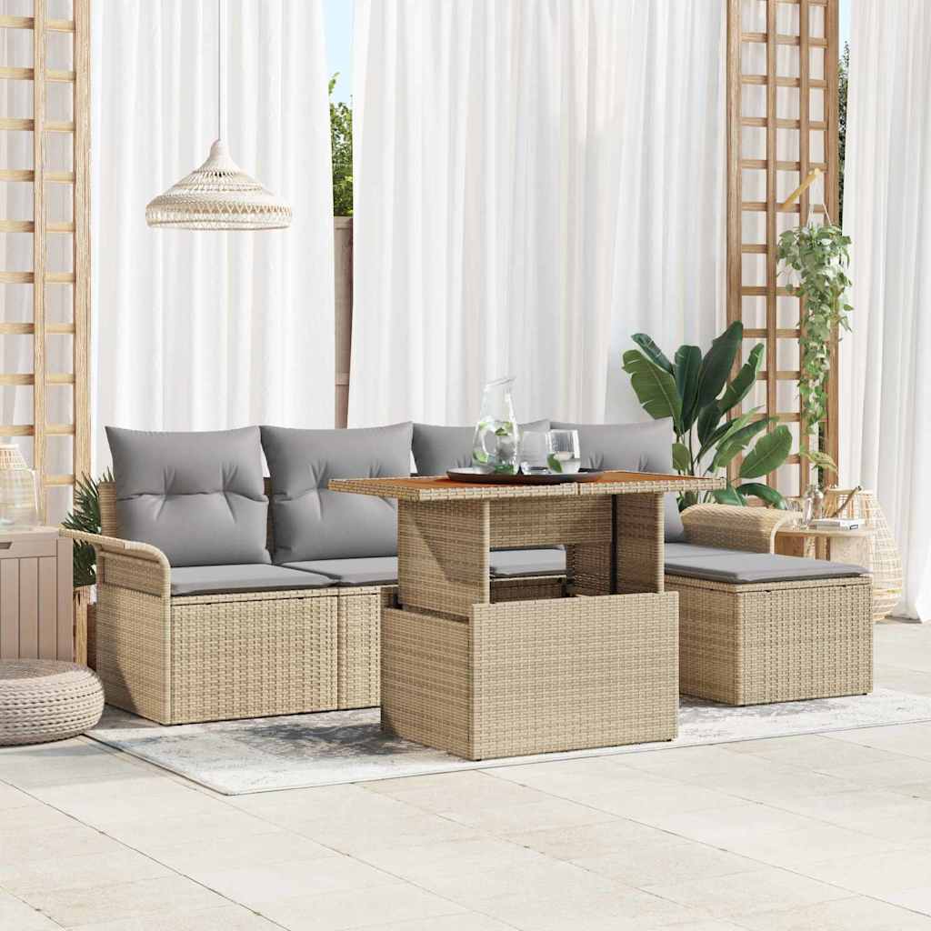Havesofa Sæt 6 stk. Beige Poly rattan