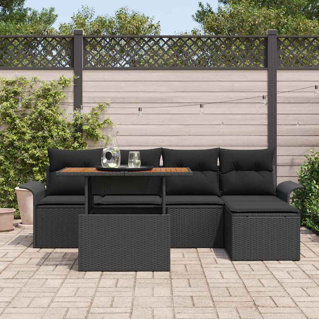 Havesofa Sæt 6 stk. Sort Poly rattan