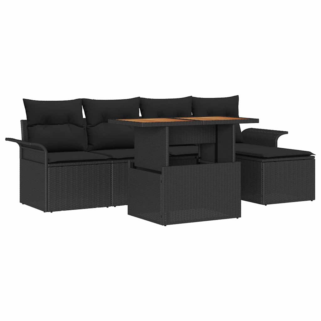 Havesofa Sæt 6 stk. Sort Poly rattan