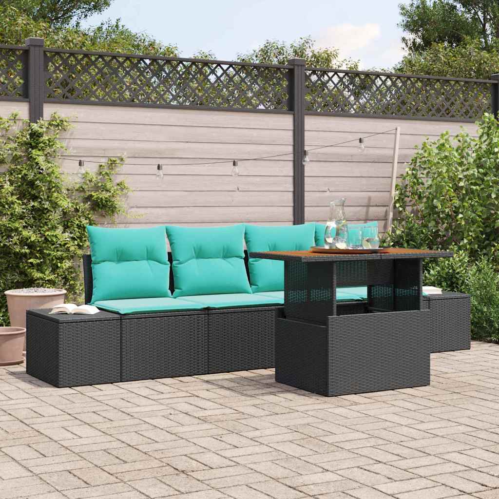 Havesofa Sæt 5 stk. Sort Poly rattan