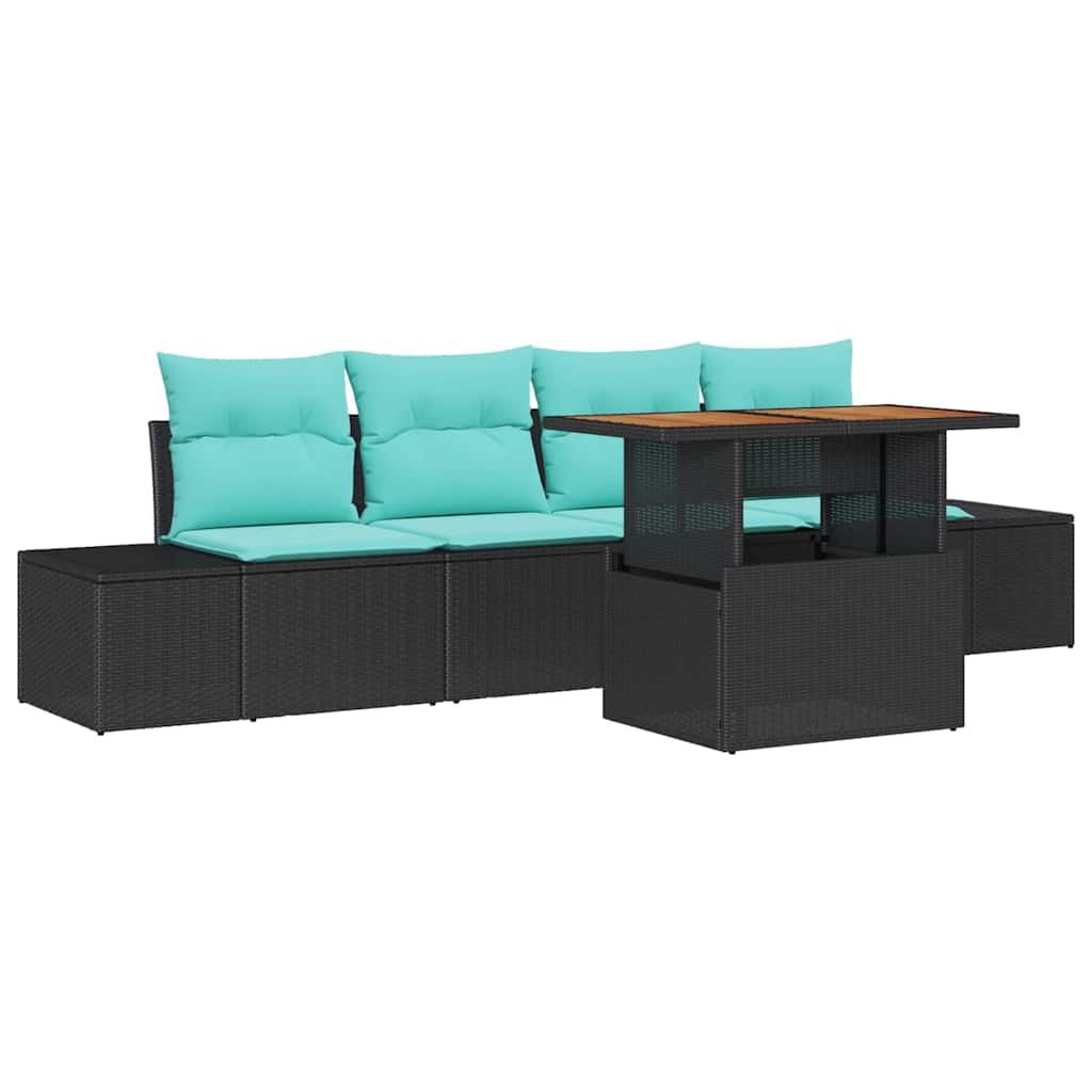 Havesofa Sæt 5 stk. Sort Poly rattan