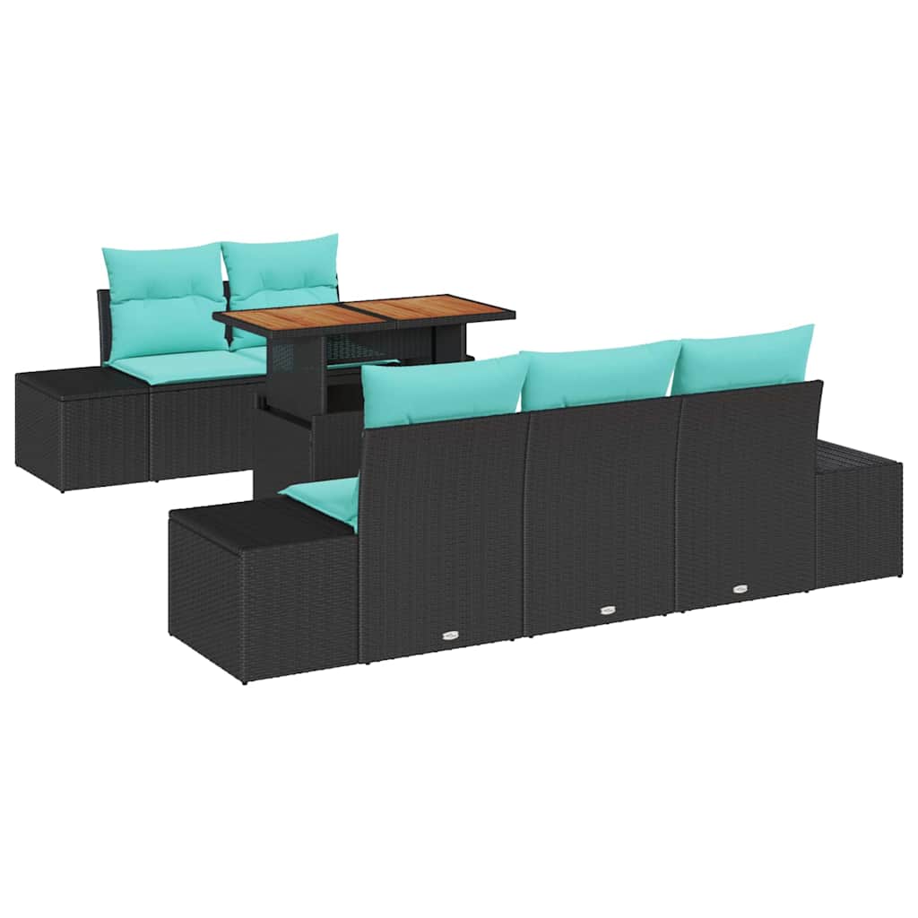 Havesofa Sæt 6 stk. Sort Poly rattan