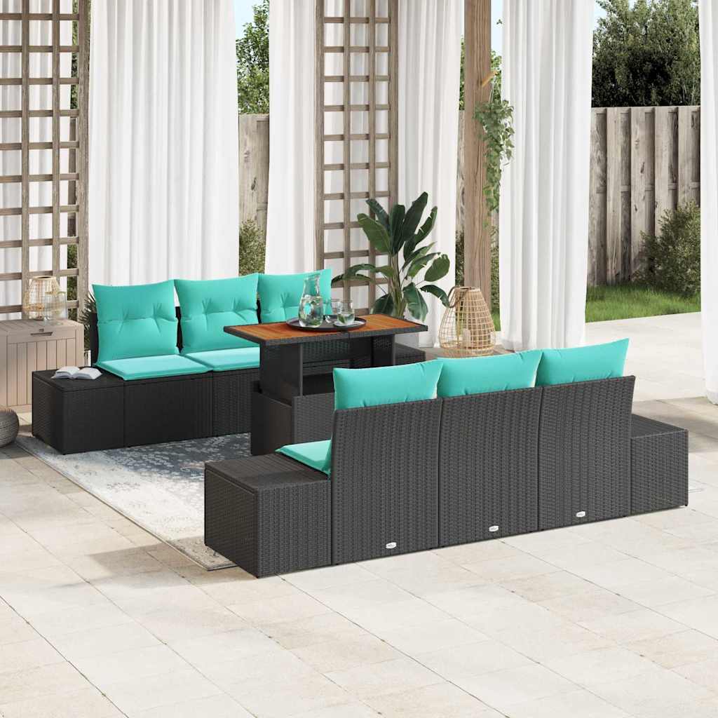 Havesofa Sæt 7 stk. Sort Poly rattan