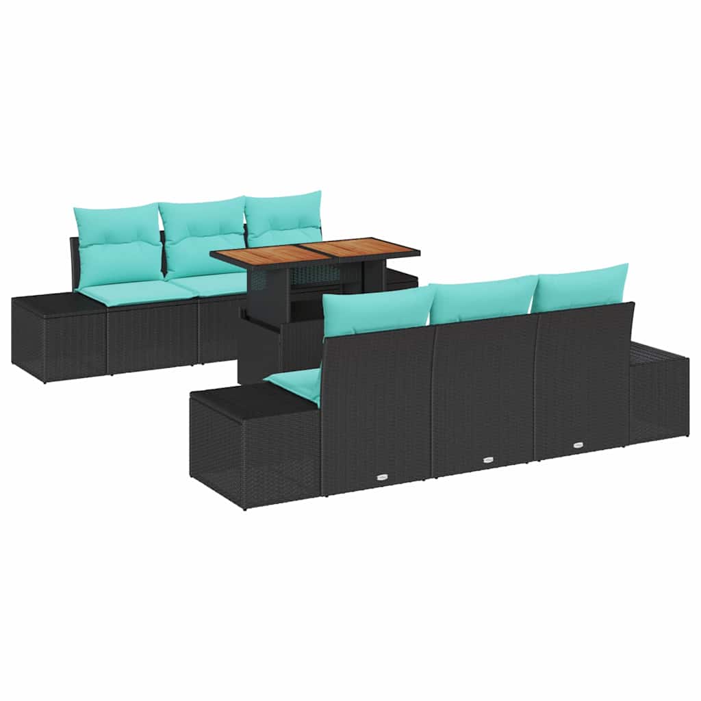 Havesofa Sæt 7 stk. Sort Poly rattan