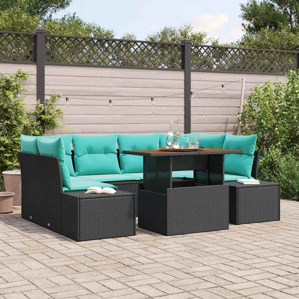 Havesofa Sæt 7 stk. Sort Poly rattan
