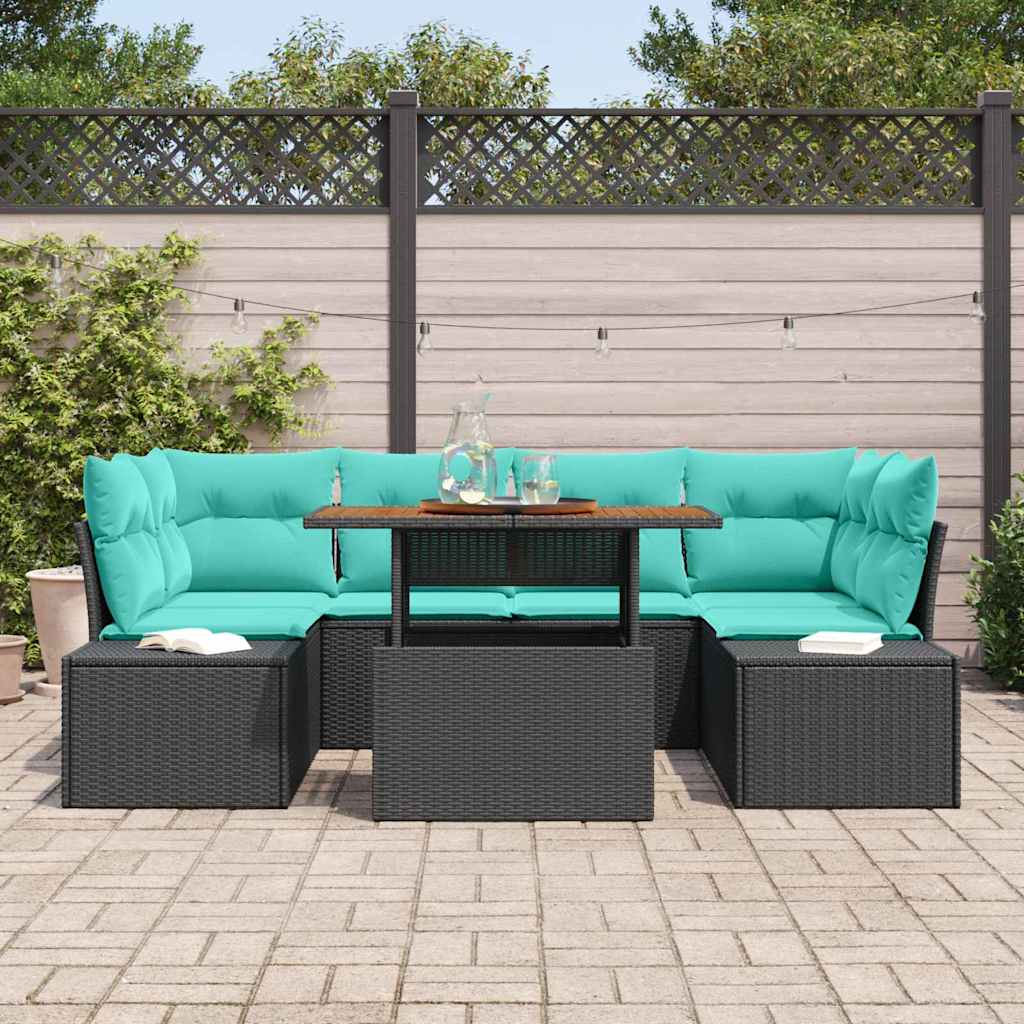 Havesofa Sæt 7 stk. Sort Poly rattan