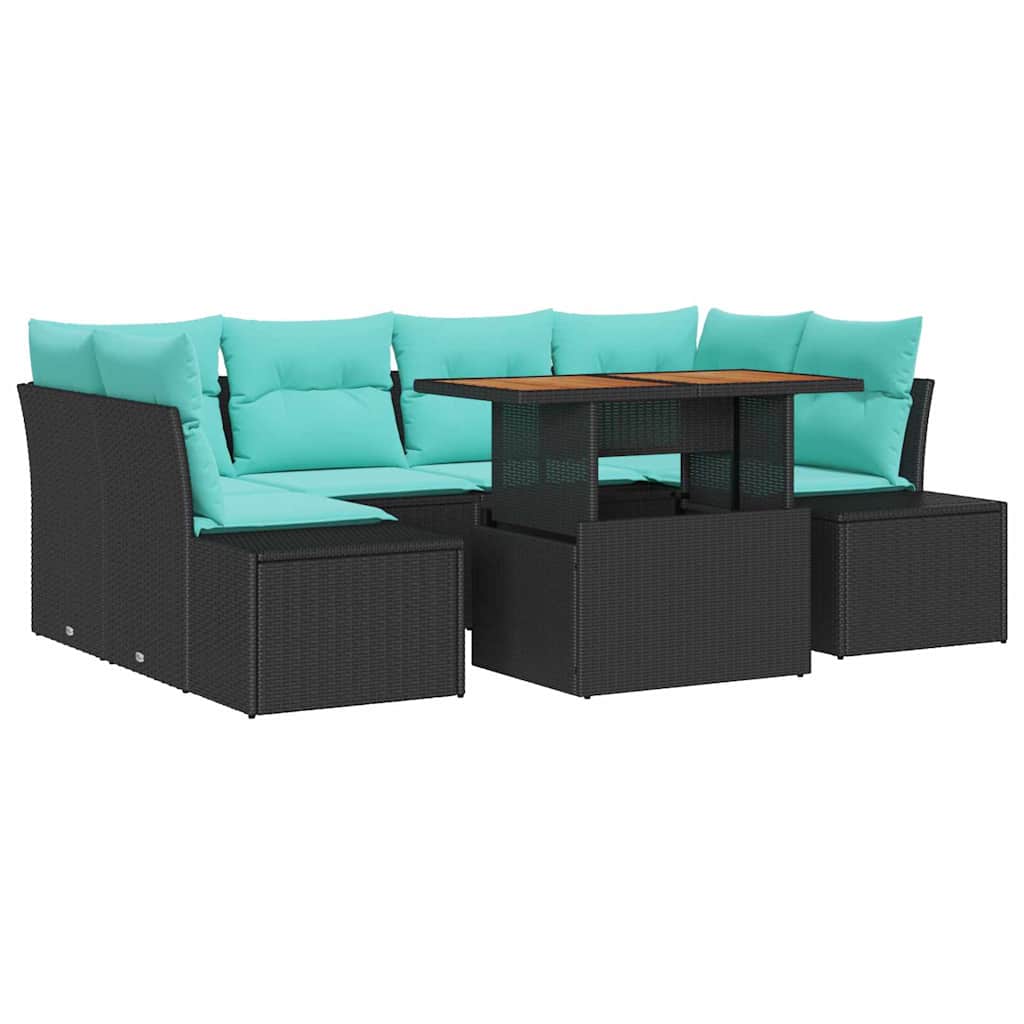 Havesofa Sæt 7 stk. Sort Poly rattan