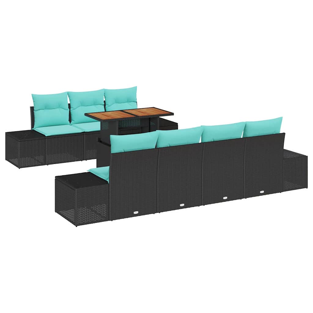 Havesofa Sæt 8 stk. Sort Poly rattan
