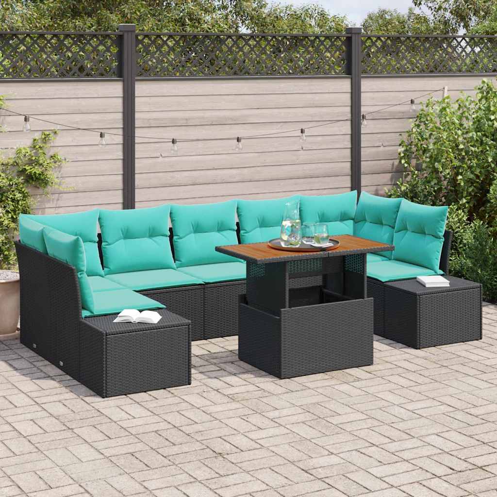 Havesofa Sæt 8 stk. Sort Poly rattan