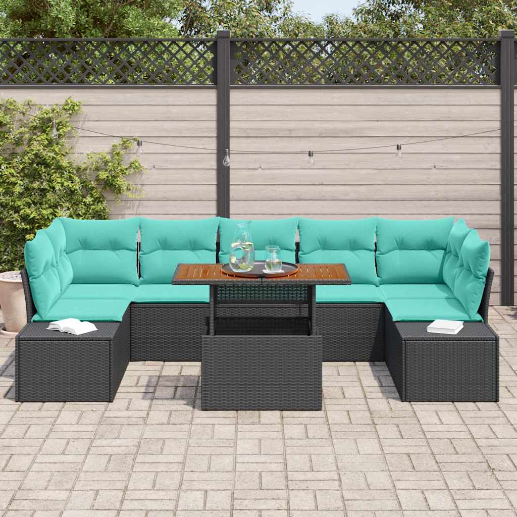 Havesofa Sæt 8 stk. Sort Poly rattan