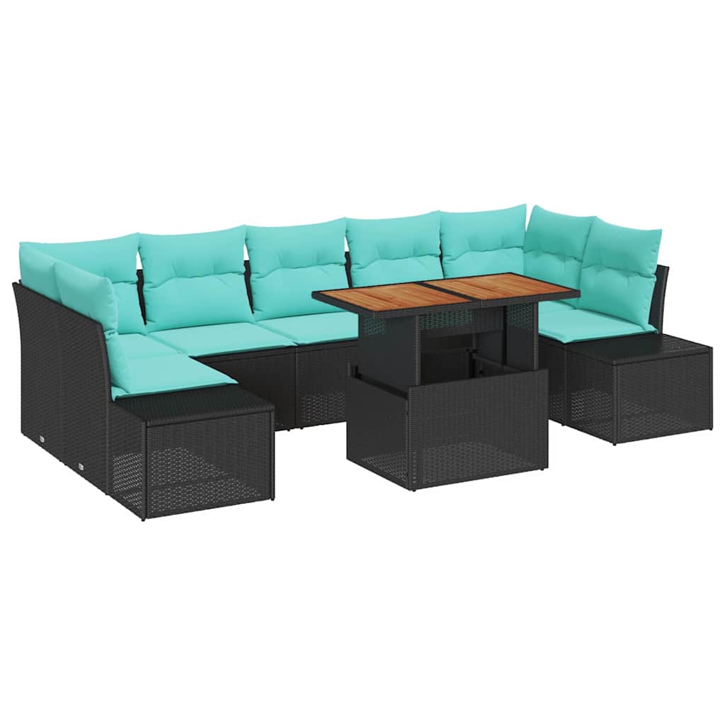 Havesofa Sæt 8 stk. Sort Poly rattan