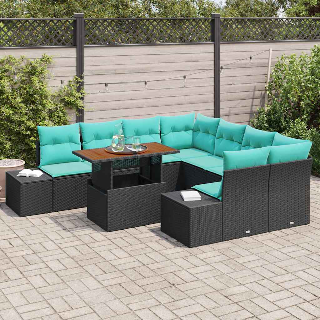 Havesofa Sæt 9 stk. Sort Poly rattan