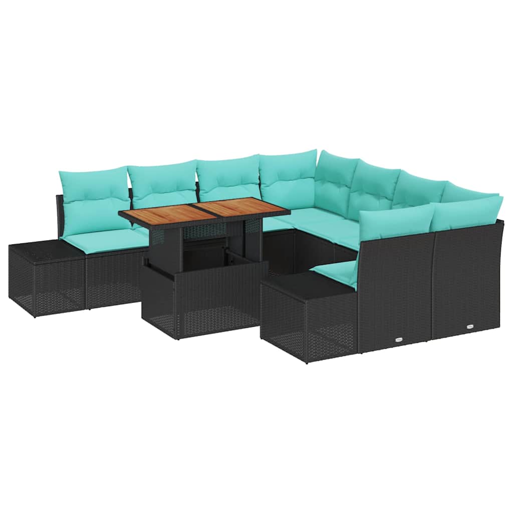 Havesofa Sæt 9 stk. Sort Poly rattan