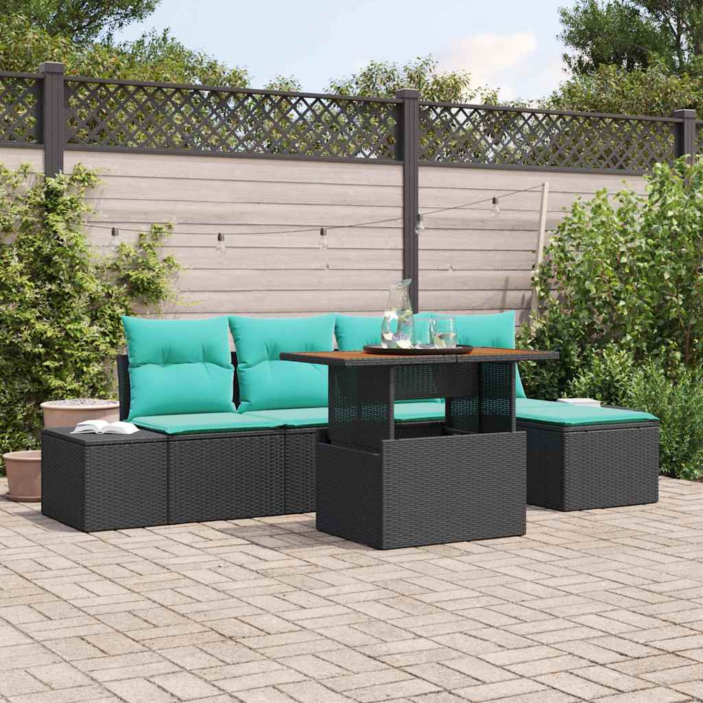Havesofa Sæt 6 stk. Sort Poly rattan