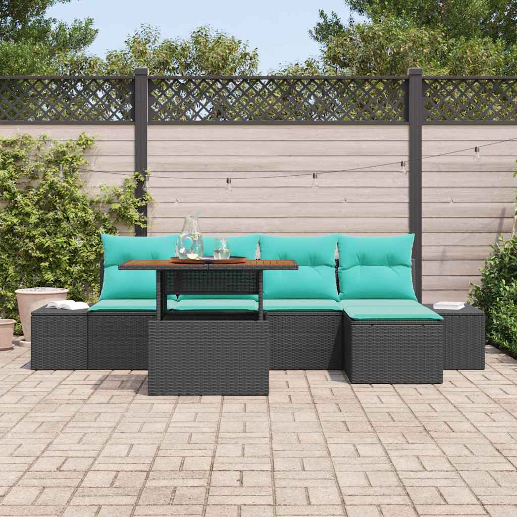 Havesofa Sæt 6 stk. Sort Poly rattan