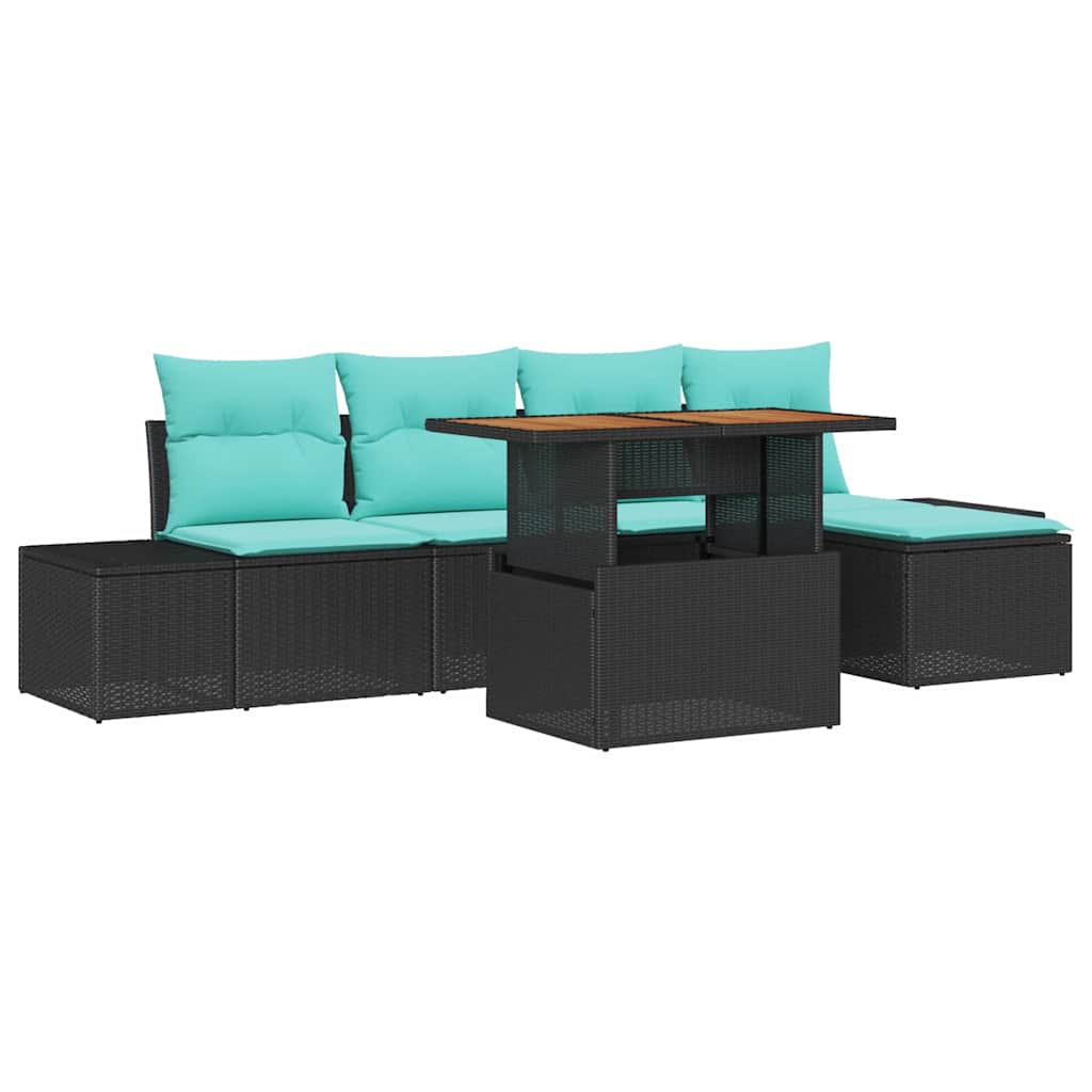 Havesofa Sæt 6 stk. Sort Poly rattan