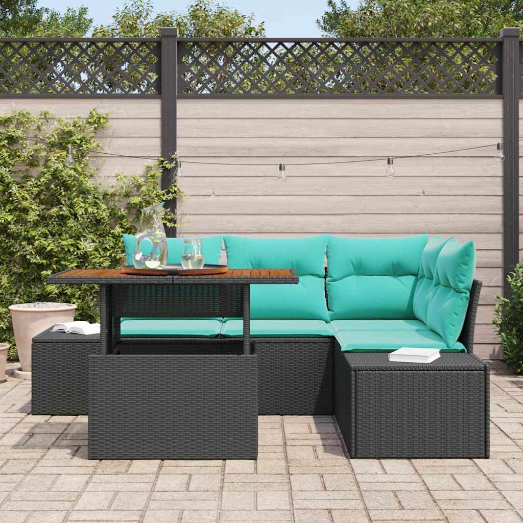 Havemøbel Sæt 5 stk. Sort Polyrattan