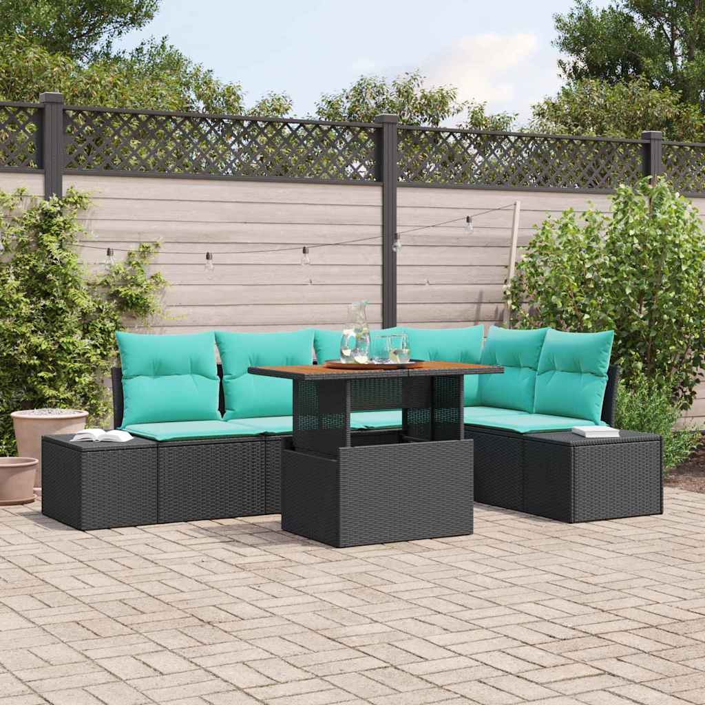 Havesofa Sæt 6 stk. Sort Poly rattan