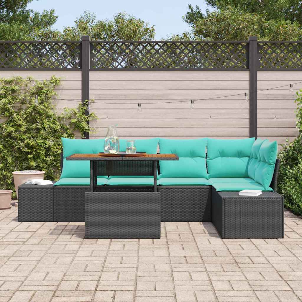 Havesofa Sæt 6 stk. Sort Poly rattan