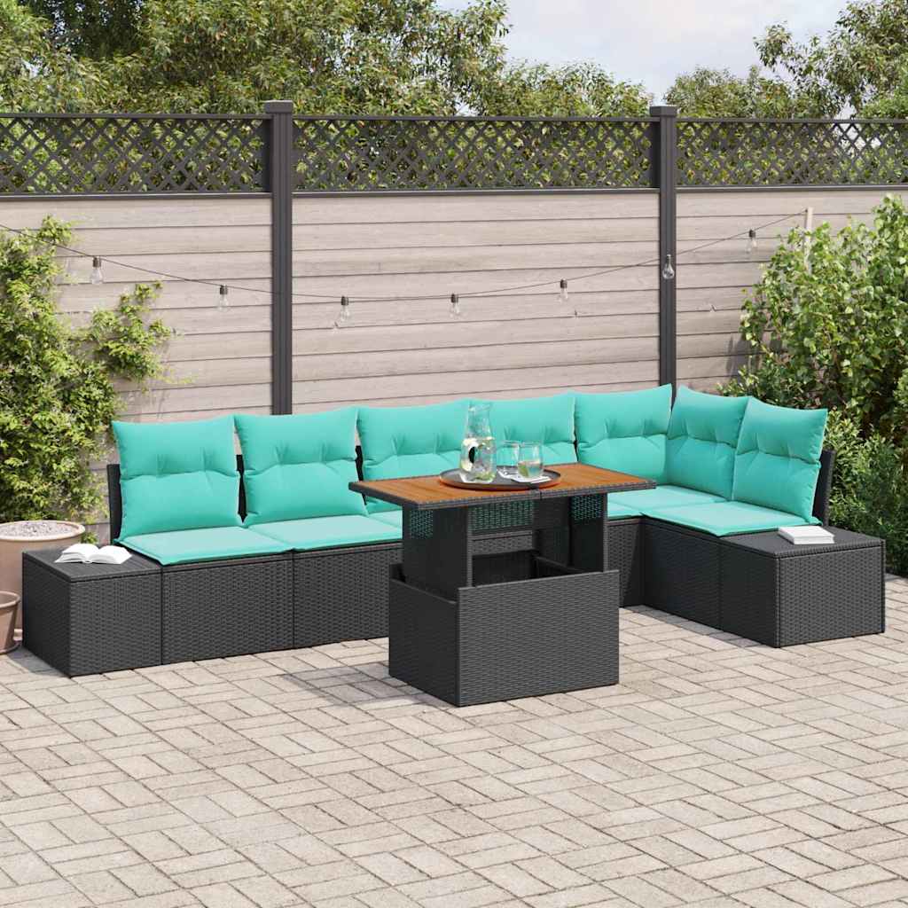 Havesofa Sæt 7 stk. Sort Poly rattan