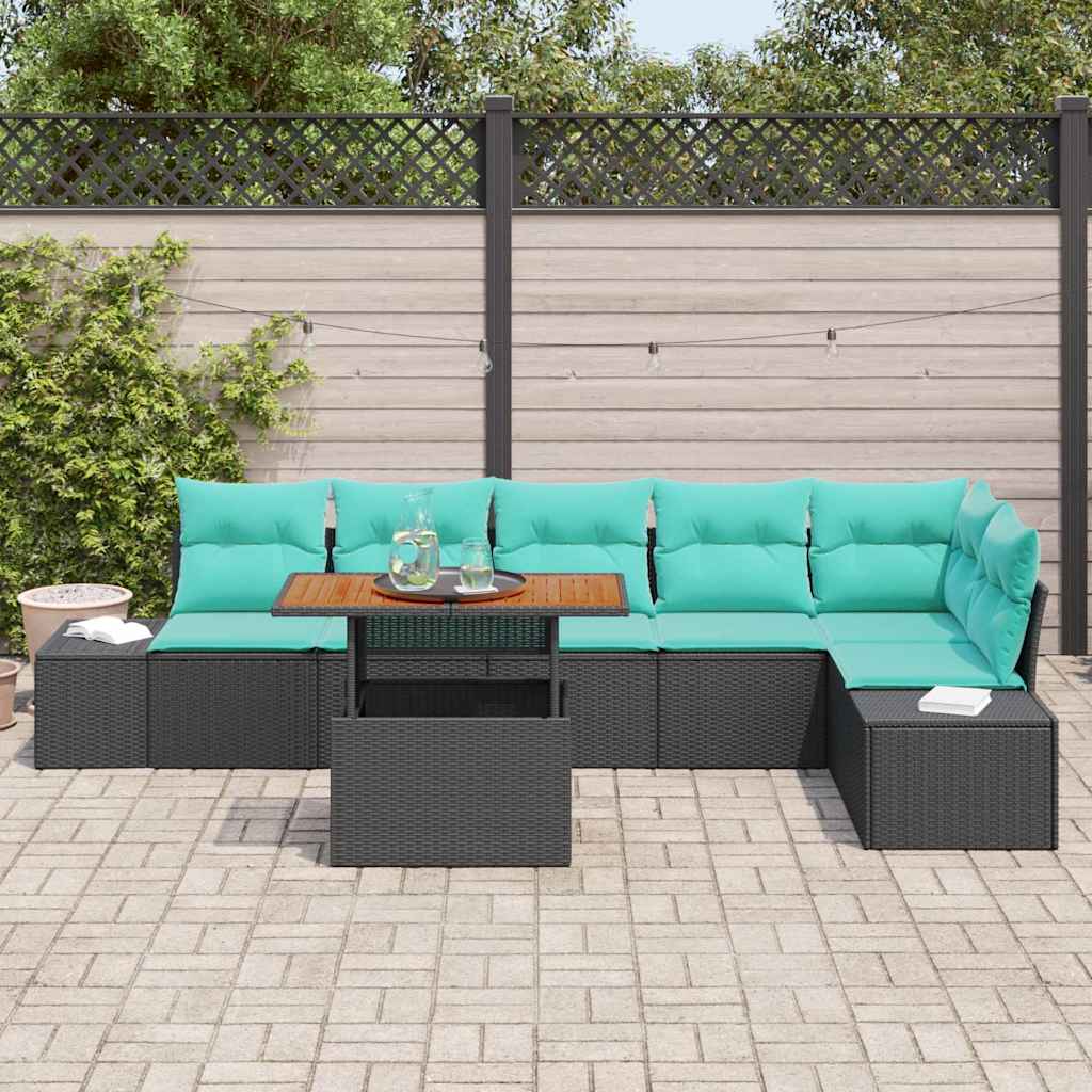Havesofa Sæt 7 stk. Sort Poly rattan