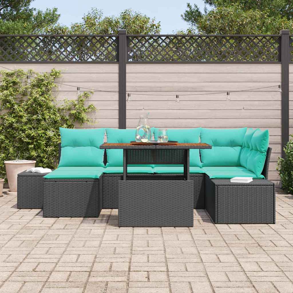 Havesofa Sæt 7 stk. Sort Poly rattan