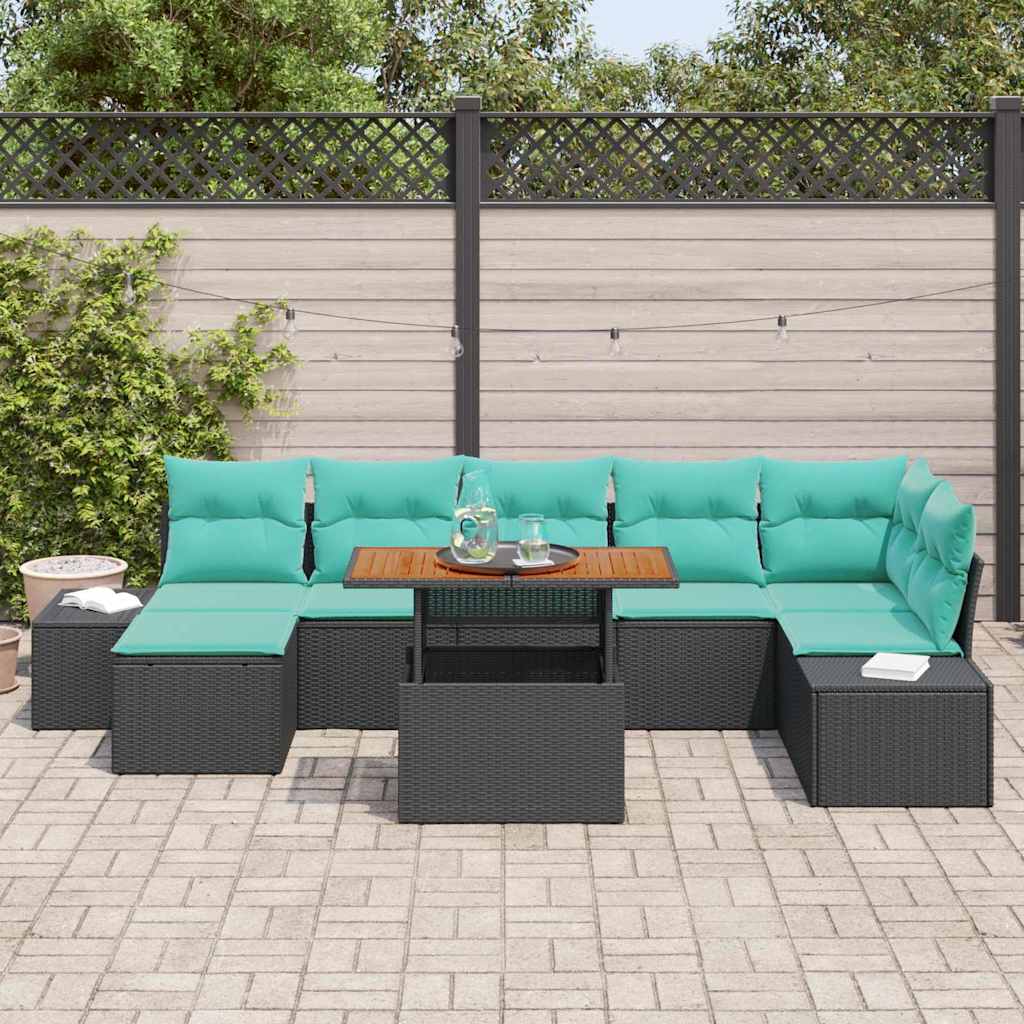Havesofa Sæt 8 stk. Sort Poly rattan