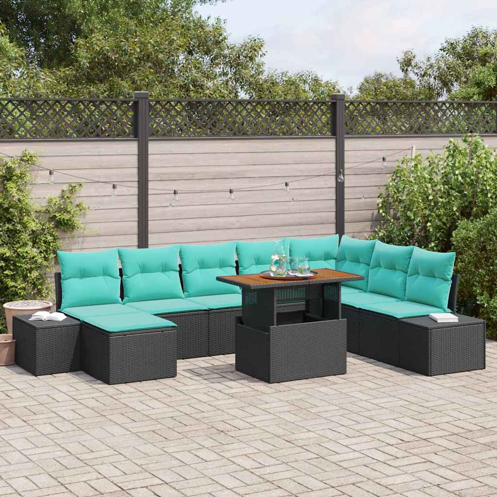 Havesofa Sæt 9 stk. Sort Poly rattan